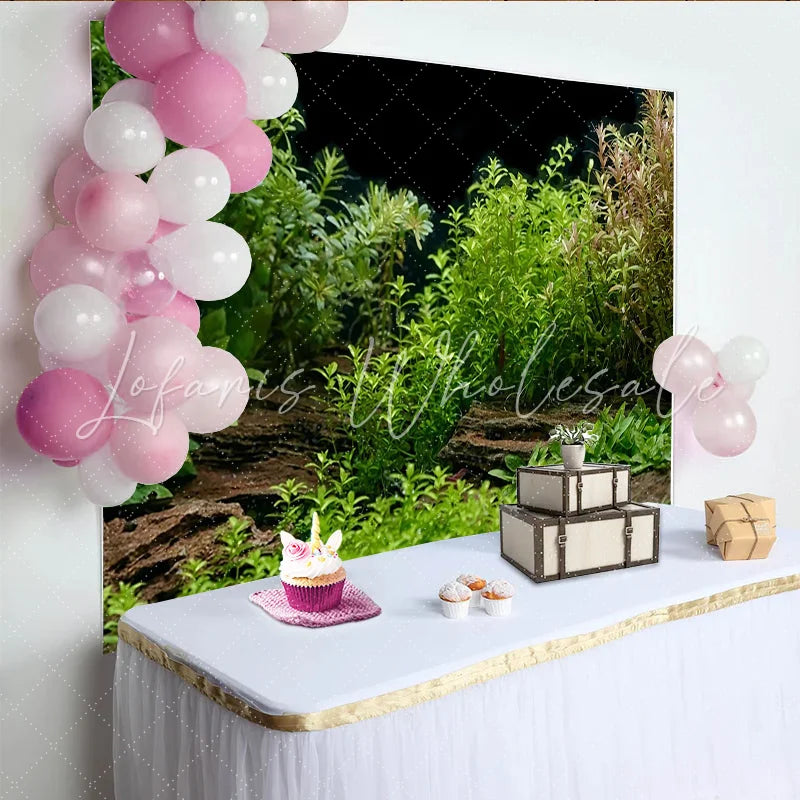 Lofaris Lush Green Plant Natural Scenery Photography Backdrop with Wood Texture Serene Forest Background for Studio Photoshoot