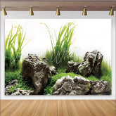 Lofaris Lush Green Plants and Dark Rocks Natural Scenery Backdrop Serene Aquascape Studio Background for Professional Photography
