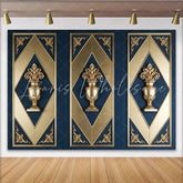 Lofaris Luxurious Blue and Gold Ornate Panel Photography Backdrop Elegant Wall Decor Background for Studio Portrait