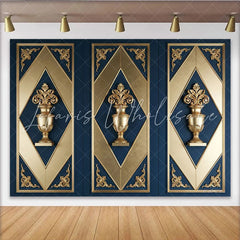 Lofaris Luxurious Blue and Gold Ornate Panel Photography Backdrop Elegant Wall Decor Background for Studio Portrait