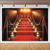 Lofaris Luxurious Red Carpet Photography Backdrop with Golden Stanchions and Velvet Ropes Grand Staircase Background for Gala Event Party