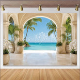 Lofaris Luxurious Tropical Beach Arch Photography Backdrop with Palm Trees and Ocean View Elegant Scenic Background for Studio Photoshoot
