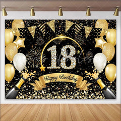 Lofaris Luxury 18th Birthday Backdrop with Champagne Diamond Numbers and Gold Bunting Background Party Decor