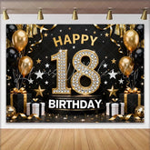 Lofaris Luxury 18th Happy Birthday Backdrop Diamond Numbers and Gold Balloons Background 18 Years Anniversary Decor
