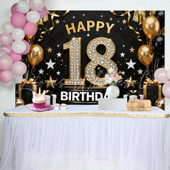 Lofaris Luxury 18th Happy Birthday Backdrop Diamond Numbers and Gold Balloons Background 18 Years Anniversary Decor