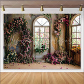 Lofaris Luxury Indoor Garden Floral Backdrop Arched Windows and Flower Arch Photography Background