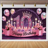 Lofaris Luxury Pink 10th Birthday Backdrop Jeweled Crown and Roses Princess Party Banner