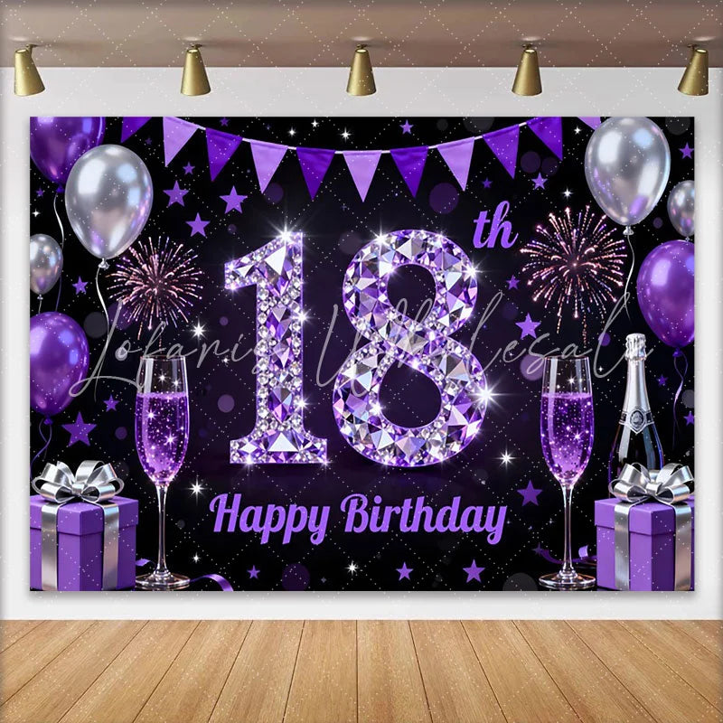 Lofaris Luxury Purple Diamond 18th Birthday Backdrop Purple Balloons and Champagne Background Anniversary Decor