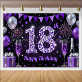 Lofaris Luxury Purple Diamond 18th Birthday Backdrop Purple Balloons and Champagne Background Anniversary Decor