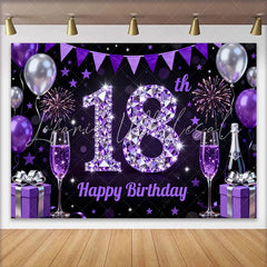 Lofaris Luxury Purple Diamond 18th Birthday Backdrop Purple Balloons and Champagne Background Anniversary Decor