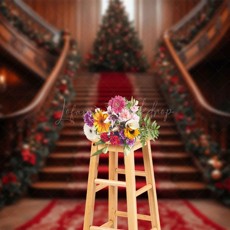 Lofaris Luxury Red Festive Christmas Vibe Stairs Backdrop