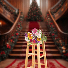 Lofaris Luxury Red Festive Christmas Vibe Stairs Backdrop