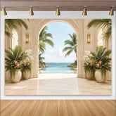 Lofaris Luxury Tropical Archway Photography Backdrop with Palm Trees and Ocean View Elegant Resort Background for Studio Photoshoot