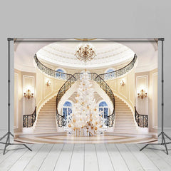 Lofaris Luxury Villa White Stairs Christmas Tree Backdrop