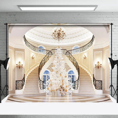 Lofaris Luxury Villa White Stairs Christmas Tree Backdrop