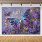 Lofaris Magical Blue and Purple Butterfly Birthday Backdrop Floral Sparkle Photography Background