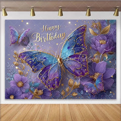 Lofaris Magical Blue and Purple Butterfly Birthday Backdrop Floral Sparkle Photography Background