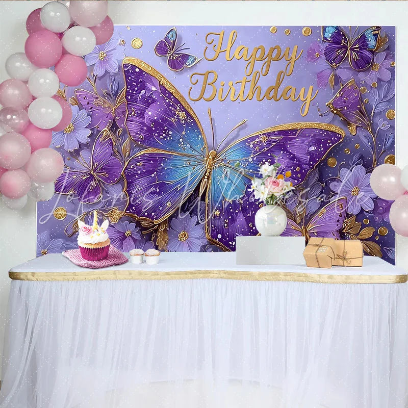 Lofaris Magical Butterfly Birthday Photography Backdrop Purple Gold Sparkle Photo Background