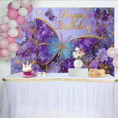 Lofaris Magical Butterfly Birthday Photography Backdrop Purple Gold Sparkle Photo Background