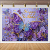 Lofaris Magical Butterfly Birthday Photography Backdrop Purple Gold Sparkle Photo Background