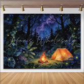 Lofaris Magical Forest Photography Backdrop with Glowing Tent and Starry Sky Enchanted Camping Background for Studio Photoshoot