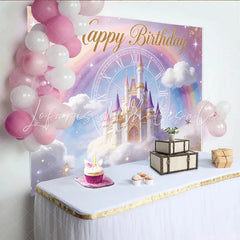 Lofaris Magical Princess Birthday Backdrop with Castle and Rainbow Dreamy Photo Background for Girls Party Decoration