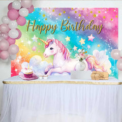 Lofaris Magical Unicorn Rainbow Backdrop Sparkling Galaxy and Clouds Birthday Party Banner