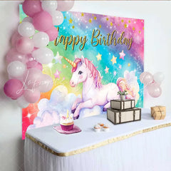 Lofaris Magical Unicorn Rainbow Backdrop Sparkling Galaxy and Clouds Birthday Party Banner