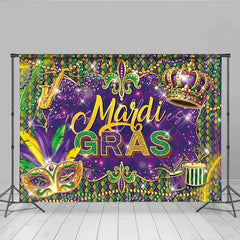 Lofaris Mardi Gras Backdrop Purple Green Gold Mask Beads Crown Photography Background New Orleans Carnival Party Decoration Prop