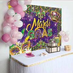 Lofaris Mardi Gras Backdrop Purple Green Gold Mask Beads Crown Photography Background New Orleans Carnival Party Decoration Prop