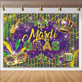Lofaris Mardi Gras Backdrop Purple Green Gold Mask Beads Crown Photography Background New Orleans Carnival Party Decoration Prop