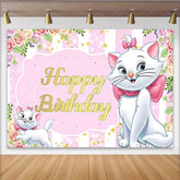 Lofaris Marie Inspired Happy Birthday Backdrop for Girl Pink Aristocats Kitten Theme Disney Cartoon Cat Party Decor