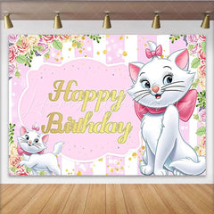 Lofaris Marie Inspired Happy Birthday Backdrop for Girl Pink Aristocats Kitten Theme Disney Cartoon Cat Party Decor