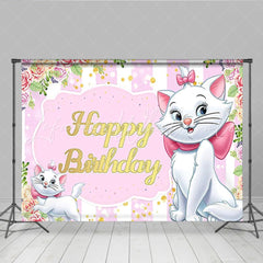 Lofaris Marie Inspired Happy Birthday Backdrop for Girl Pink Aristocats Kitten Theme Disney Cartoon Cat Party Decor