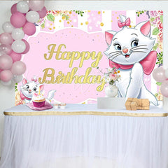 Lofaris Marie Inspired Happy Birthday Backdrop for Girl Pink Aristocats Kitten Theme Disney Cartoon Cat Party Decor