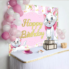 Lofaris Marie Inspired Happy Birthday Backdrop for Girl Pink Aristocats Kitten Theme Disney Cartoon Cat Party Decor