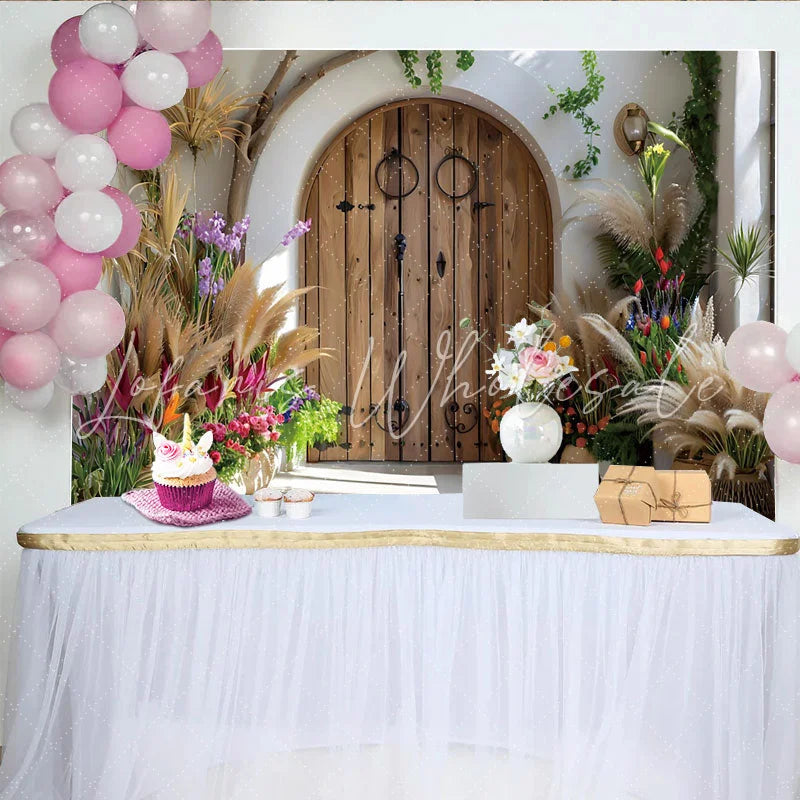Lofaris Mediterranean Garden Door Photography Backdrop Boho Villa Entrance Photo Background