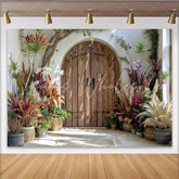 Lofaris Mediterranean Villa Garden Photography Backdrop Tropical Plants and Door Photo Background