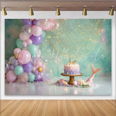 Lofaris Mermaid Birthday Backdrop with Pastel Balloons and Fishing Net Magical Party Decor for Girl Cake Smash Photoshoot