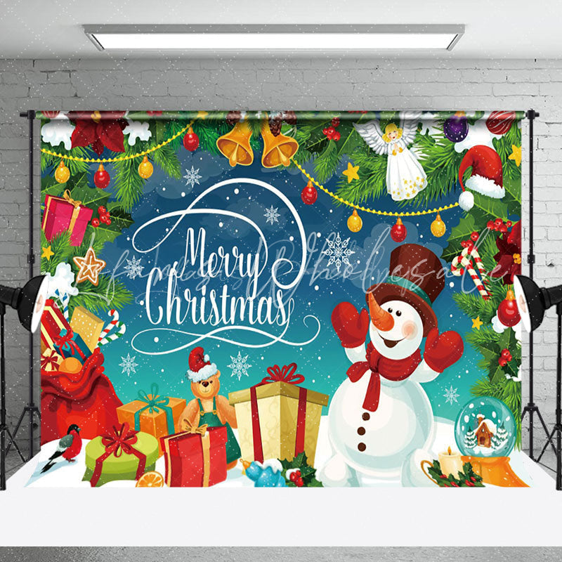 Lofaris Merry Christmas Cartoon Snowman Gift Holiday Backdrop