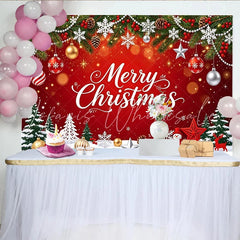 Lofaris Merry Christmas Red Holiday Backdrop with Snowflakes and Pine Trees Festive Winter Party Decor for Photoshoot