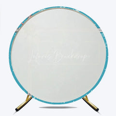 Lofaris Merry Christmas Round Backdrop Blue Snowflake Gift Box Silver Ribbon Jingle Bells Holiday Party Decor