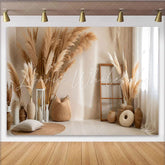 Lofaris Minimalist Boho Interior Backdrop Pampa Grass Vases and Rustic Decor for Portrait Studio