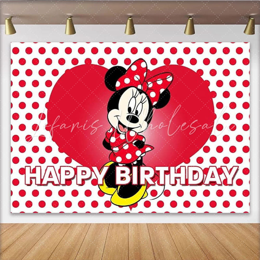 Lofaris Minnie Mouse Inspired Happy Birthday Backdrop Red Polka Dot and Heart Theme Disney Cartoon Party for Girls