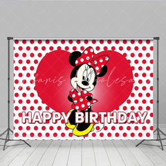 Lofaris Minnie Mouse Inspired Happy Birthday Backdrop Red Polka Dot and Heart Theme Disney Cartoon Party for Girls