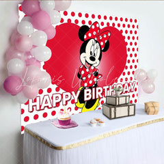 Lofaris Minnie Mouse Inspired Happy Birthday Backdrop Red Polka Dot and Heart Theme Disney Cartoon Party for Girls