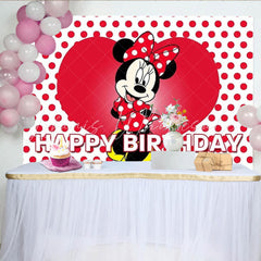Lofaris Minnie Mouse Inspired Happy Birthday Backdrop Red Polka Dot and Heart Theme Disney Cartoon Party for Girls