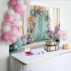 Lofaris Mint Green and Purple Balloon Photography Backdrop Elegant Draped Fabric Wall Decor for Professional Studio Portrait