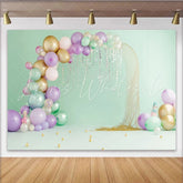 Lofaris Mint Green Mermaid Birthday Backdrop with Lavender and Gold Balloons Elegant Under the Sea Party Background for Girls Photoshoot
