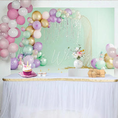 Lofaris Mint Green Mermaid Birthday Backdrop with Lavender and Gold Balloons Elegant Under the Sea Party Background for Girls Photoshoot